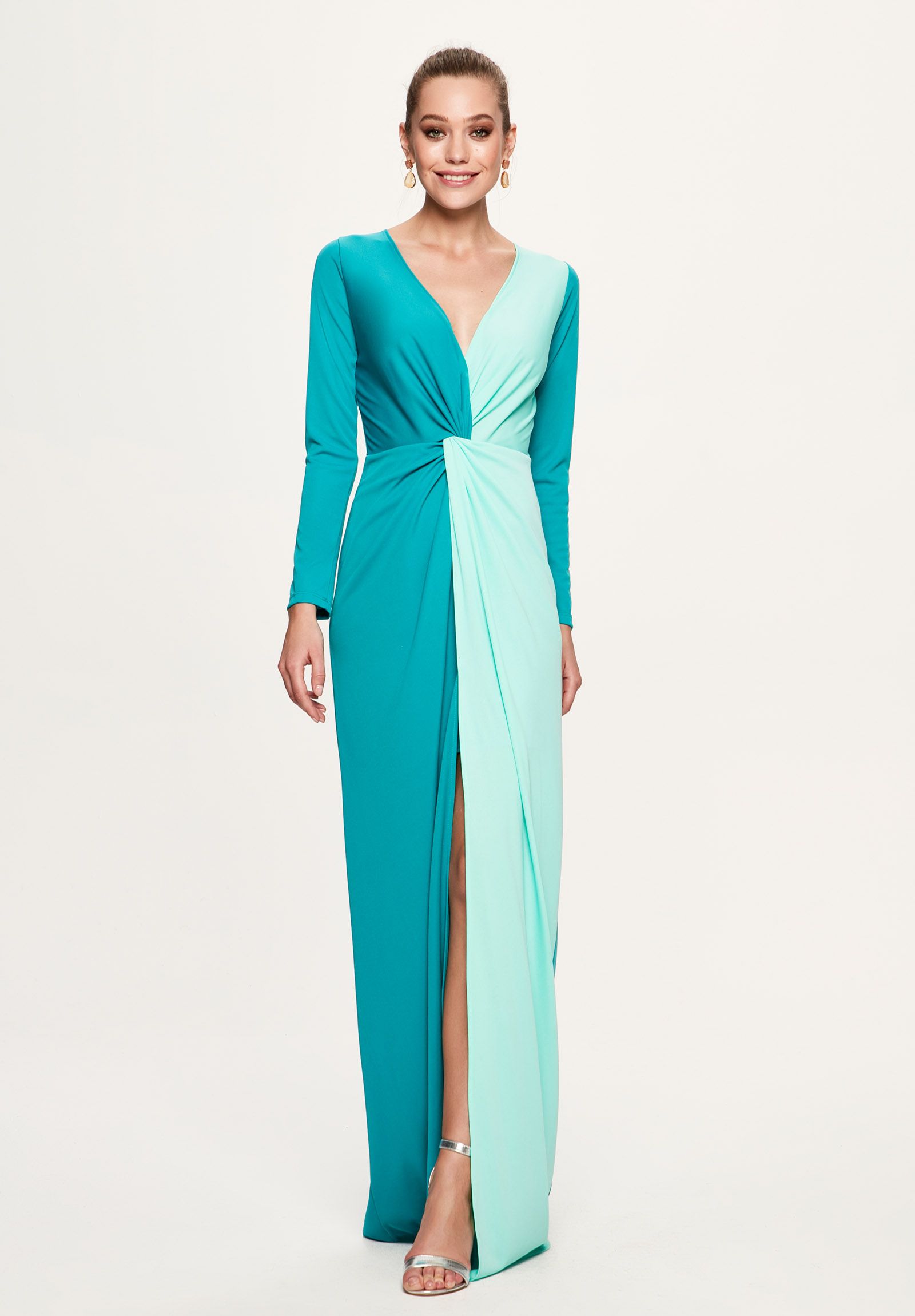 vestido bicolor turquesa -